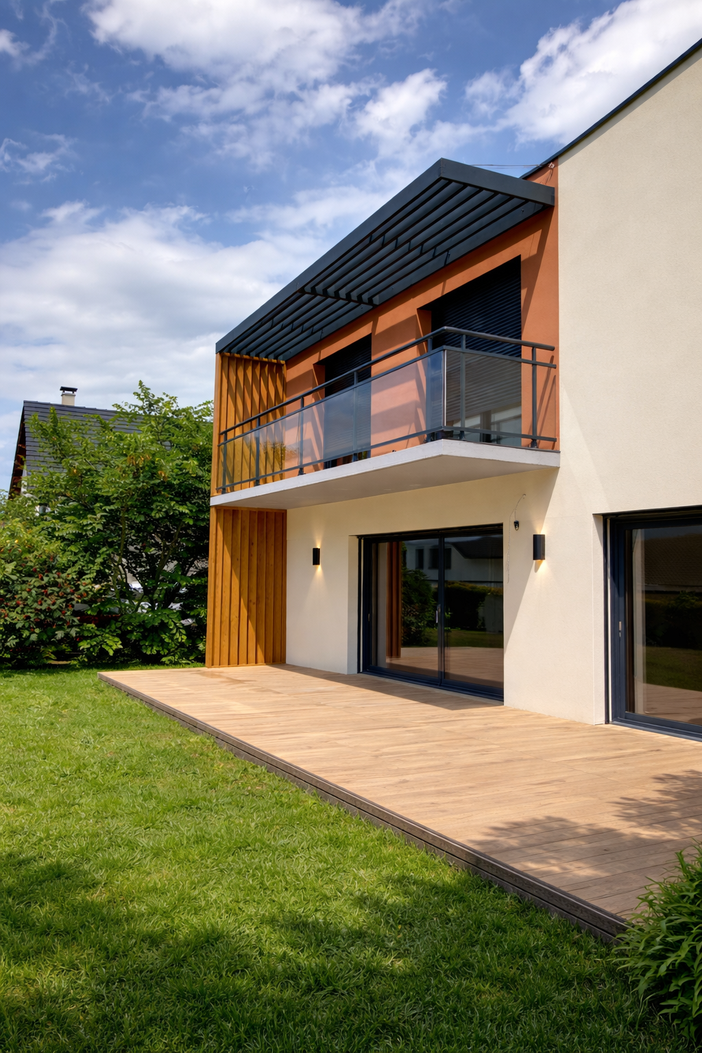 Maison moderne avec terrasse en bois